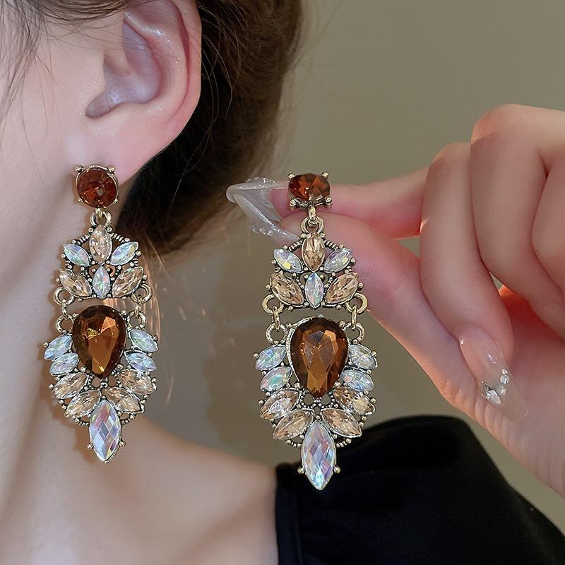 Silver needle zircon round water drop fringed earrings light luxury high-end earrings fashion versatile earrings design sense niche