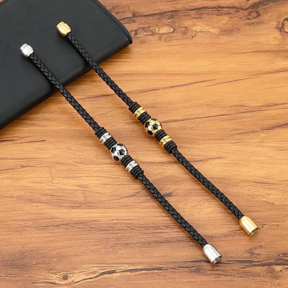 Hot Stainless Steel Geometric Bead Soccer Leather Woven Bracelet Unisex Trendy Fashion Charm Versatile Sports Jewelry Gift