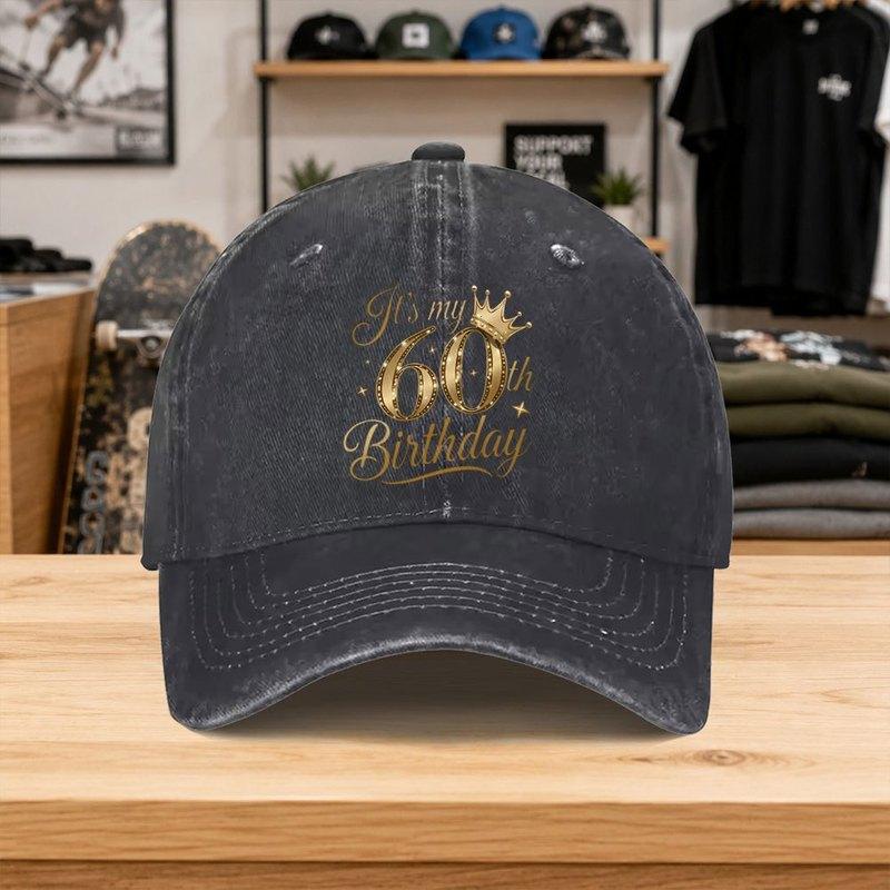 1pc New 60th Birthday Crown Washed Baseball Cap Premium Allmatch Outdoor Accessory Unisex Dad Hat Fashionable Trendy Classic