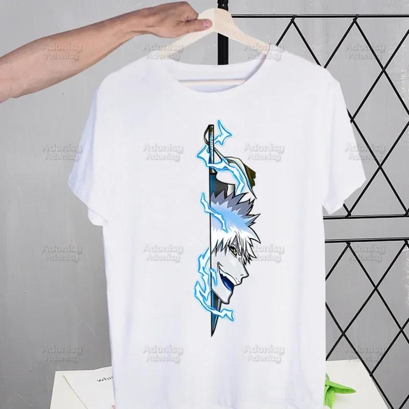 Bleach Anime Kurosaki Ichigo Japanese T Shirt Men Retro Washed Tops Tees Harajuku Tshirt Streetwear Hip Hop Male T-shirts