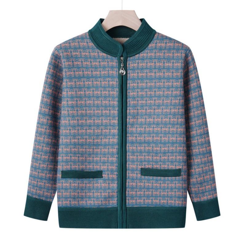 

Бабушкин флис утолщенный вязаный кардиган для среднего возраста осенне-зимний женский одежда для мамы пожилых людей повседневное пальто 4XL (recommended 150-82.5 kg) зелёный