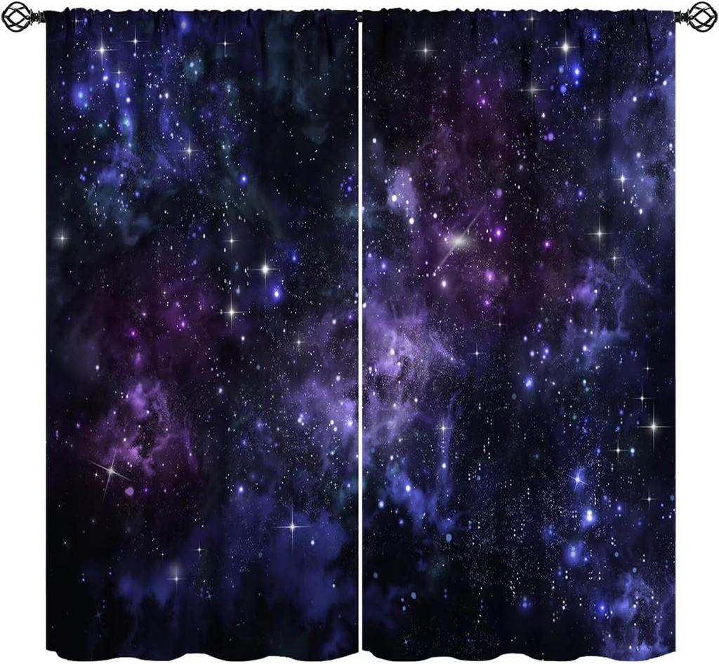Outer Space Curtains Cartoon Astronaut Rocket Planets Stars Spaceman Universe Galaxy Print Window Kids Boys Made Of Polyester