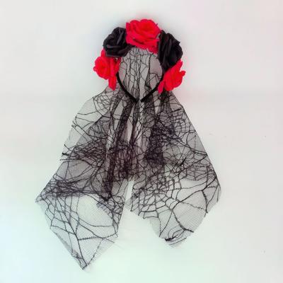 Halloween Ghost Bride Mesh Headband Simulation Rose Black Funny Party Dress