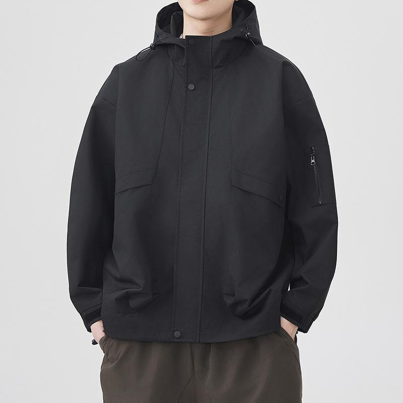 

Spring New Solid Color Hooded Work Jacket Casual Slim Jacket American Versatile Jacket Men 3XL