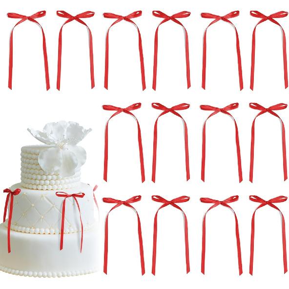 30 Pack Pink Ribbon Bow Cake Toppers Birthday Decorations Coquette Bow Cupcake Toppers for Cake Dessert Wedding Bridal Balloon Wall Party Supplies