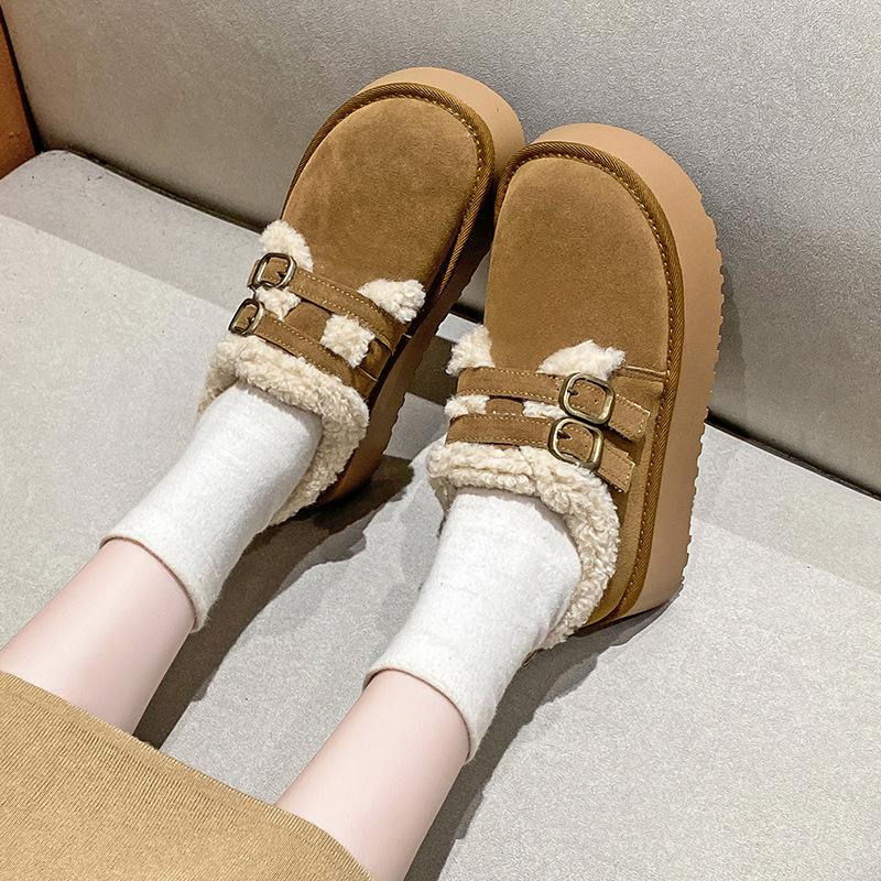 Winter New Mao Mao Single Shoes Cotton Shoes Piled Thickened Doudou Shoes Buckle Warm Mao Mao Shoes Women's Shoes