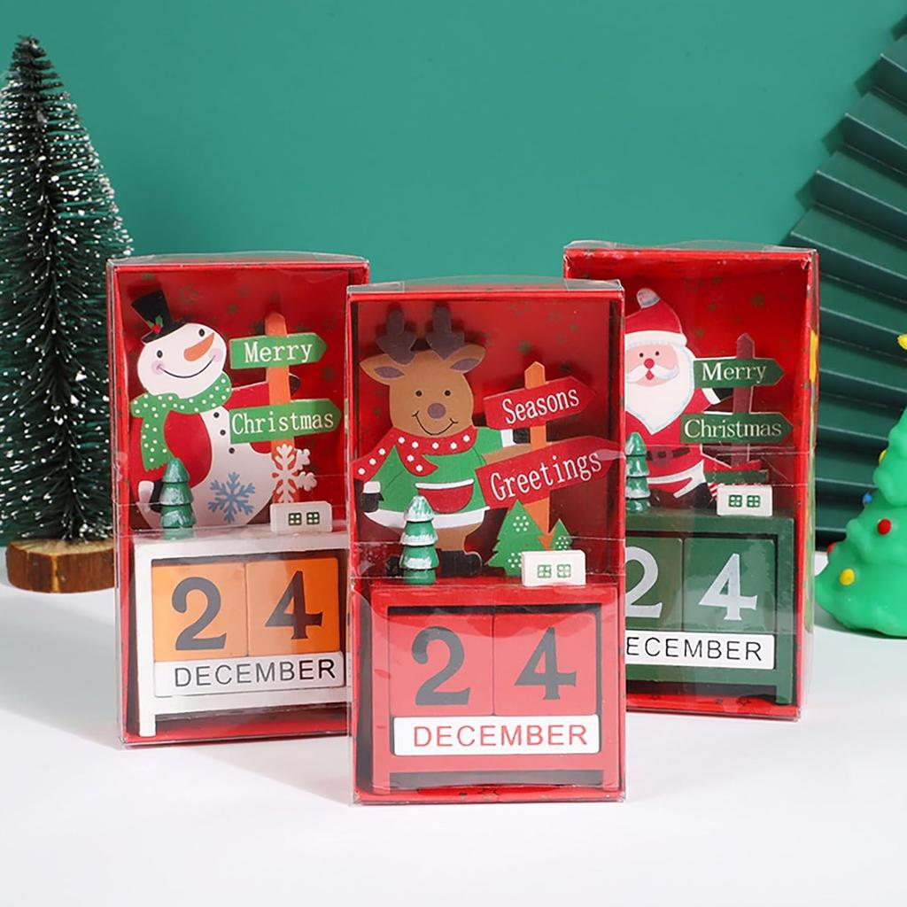 Christmas  Wooden Calendar with Blocks,Santa Snowman Deer Decor for Holiday/Farmhouse/Kitchen/Table/Room, Children Toys & Gifts