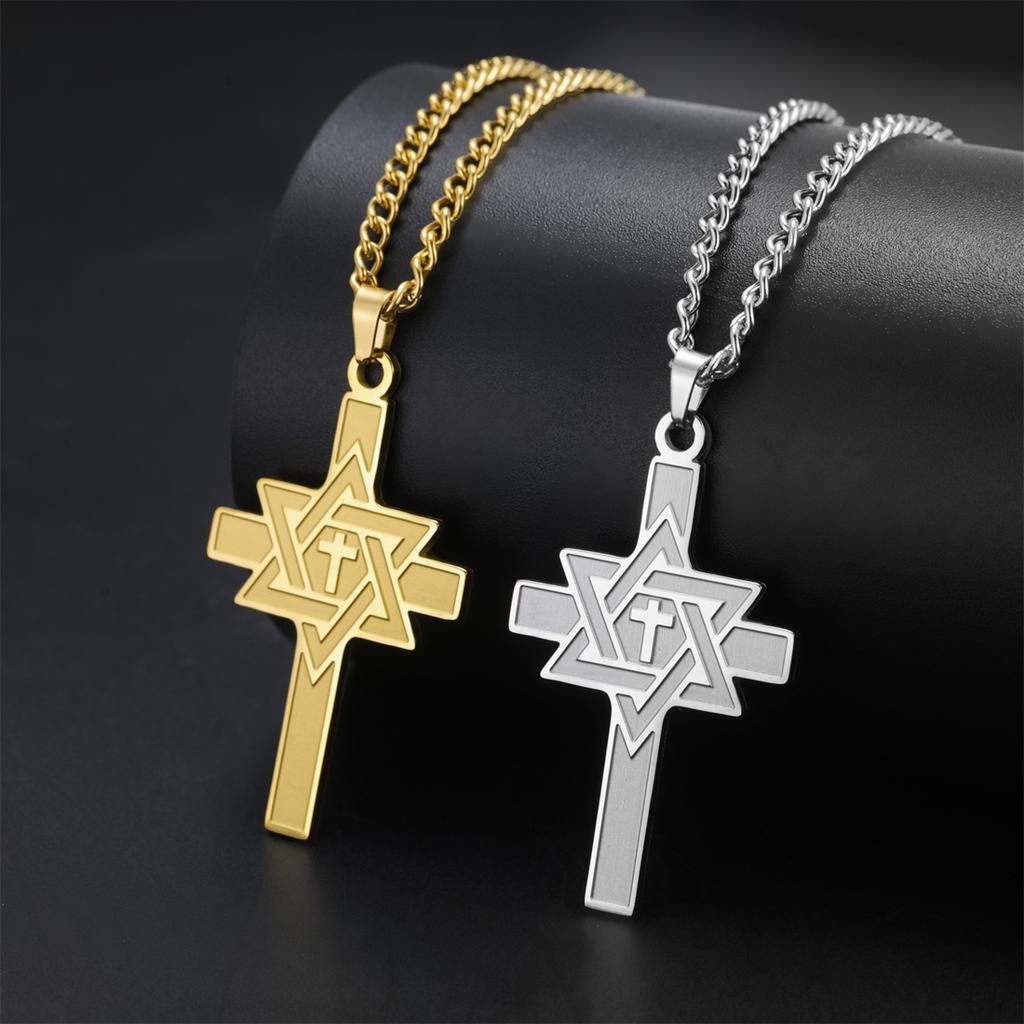 Star of David Cross Necklaces Stainless Steel Vintage Six-pointed Star Pendant Chain Women Men Protection Amulet Jewelry