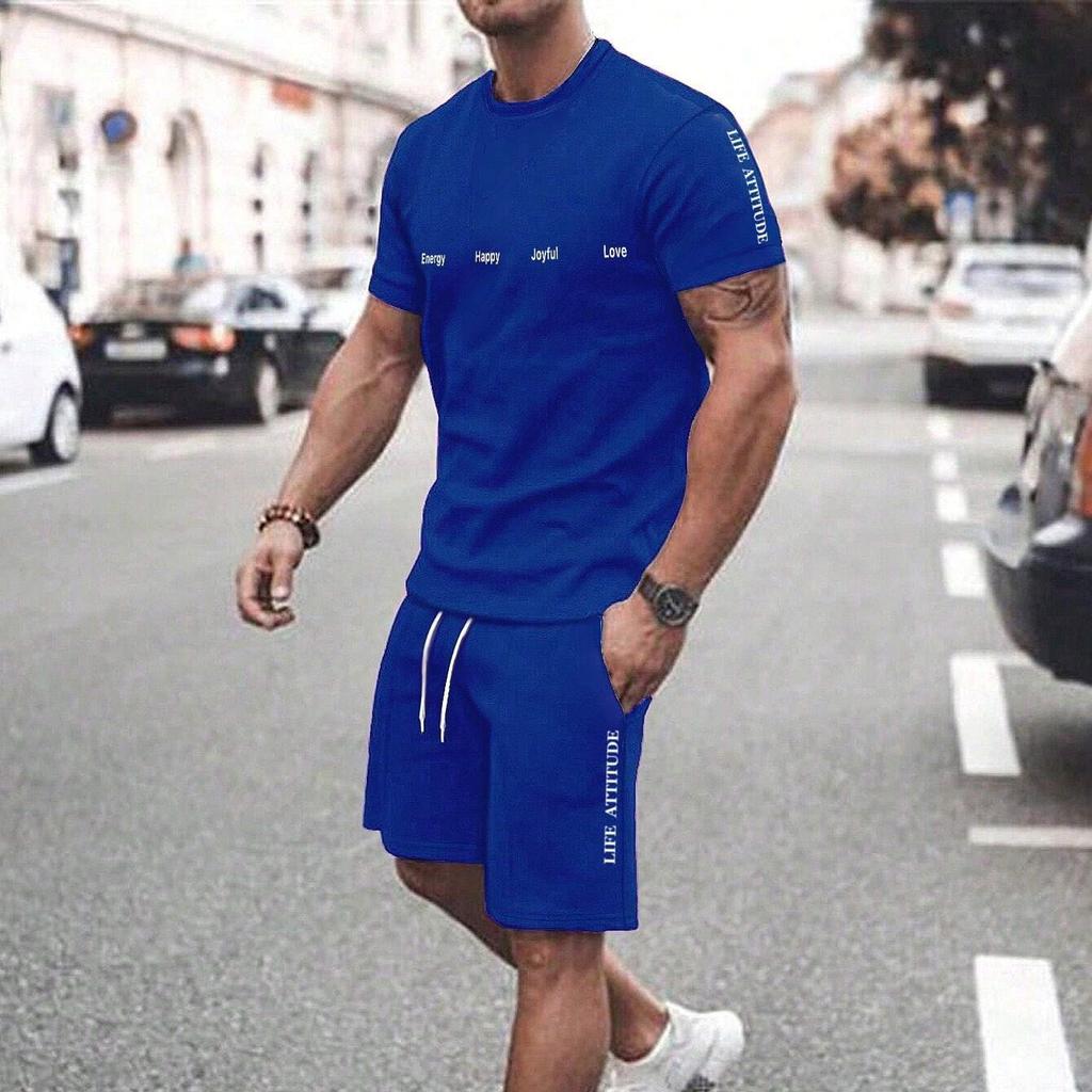 Men's Color Block T-Shirt And Shorts Set