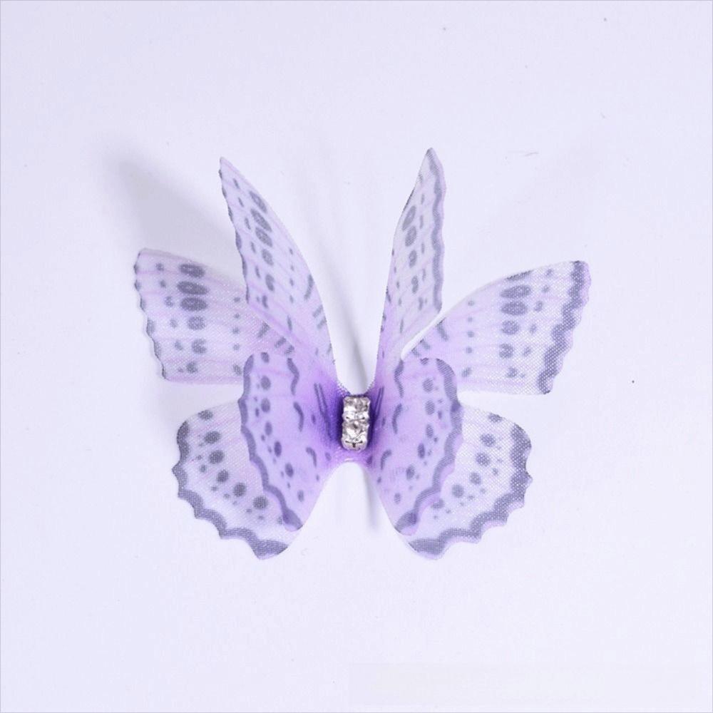 

50Pcs 3D Organza Fabric Butterfly Appliques Colorful Double-layer Simulation Mesh Butterfly Patch Rhinestone Translucent