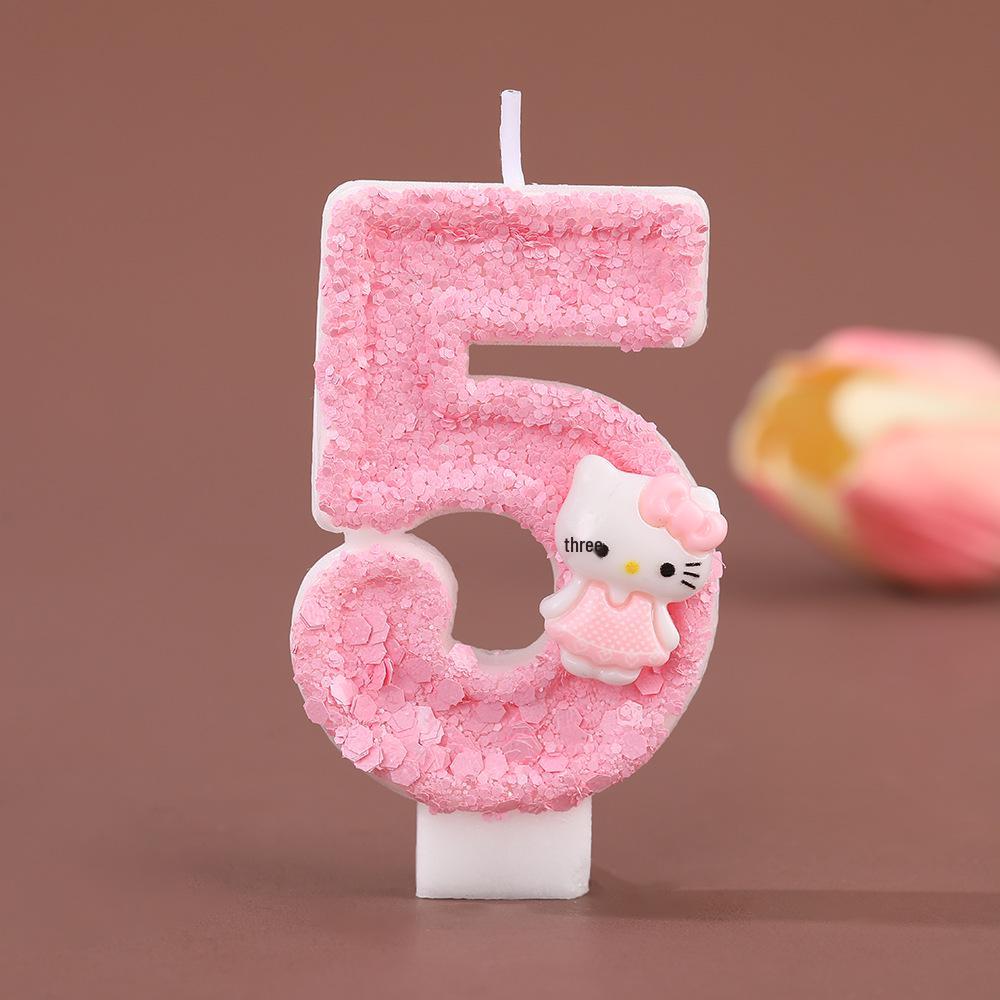 Hello Kitty Pink Skirt Birthday Cake Number Candles – Cute, Creative, Handmade Ornaments for Party Atmosphere
