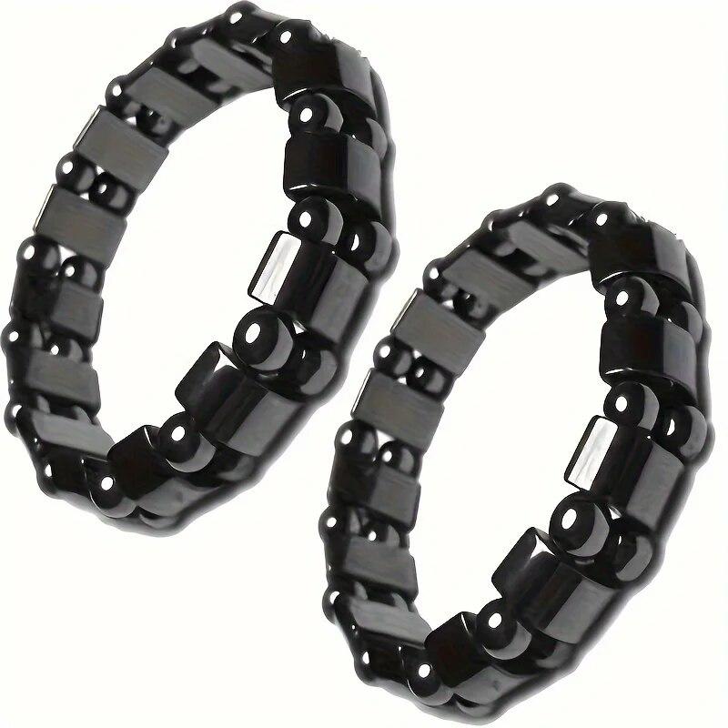 A Black Gallstone Magnetic Bracelet for Men and Women, the Same Magnetic Energy Bracelet with Double Row Bead Magnetic Bracelet чёрный