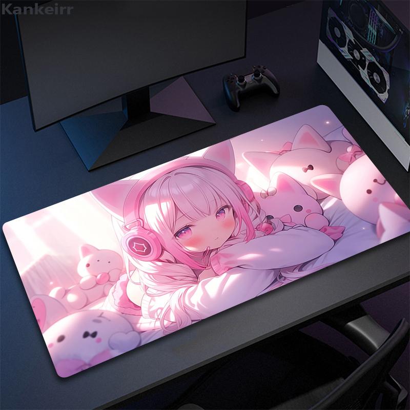 Anime Girls Cute Pink Mousepad Large Computer Gaming Accessories xcm Gamer Professional Premium Mouse Mat Kawaii Desk Mats