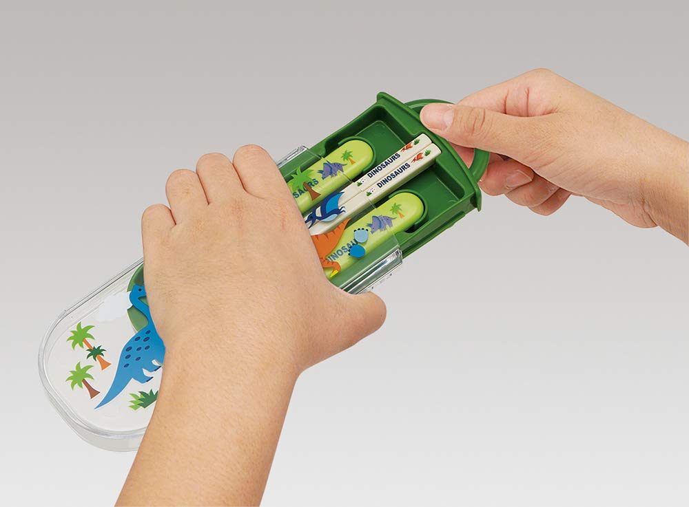 Skater Antibacterial Slide Trio Set Lunch and Dinosaur Made In Japan Children's (TACC2AG-A) - Box, Chopsticks, Spoon, Fork, Design, Boys,