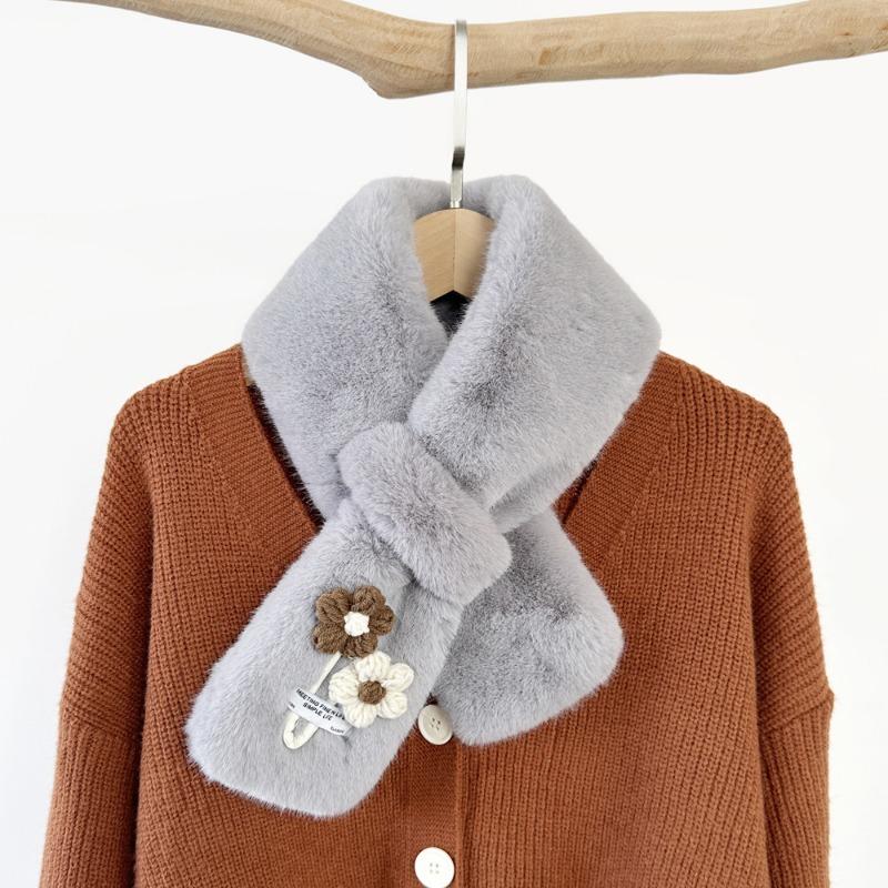 Soft waxy wind thickened solid color fluffy scarf to keep warm imitation Rex rabbit hair cross scarf plush collar women