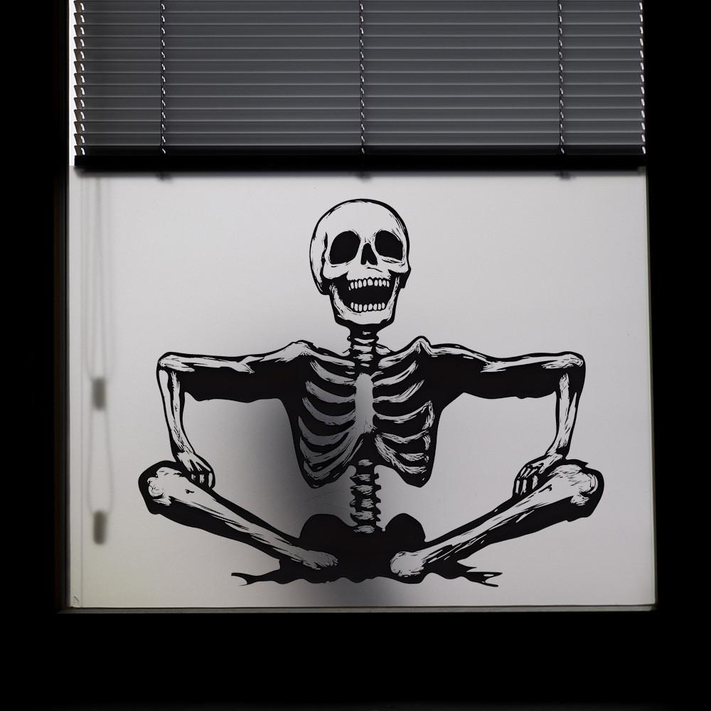 Smiling Halloween Skeleton Glass Showcase Bedroom Home Decoration Stickers Wall