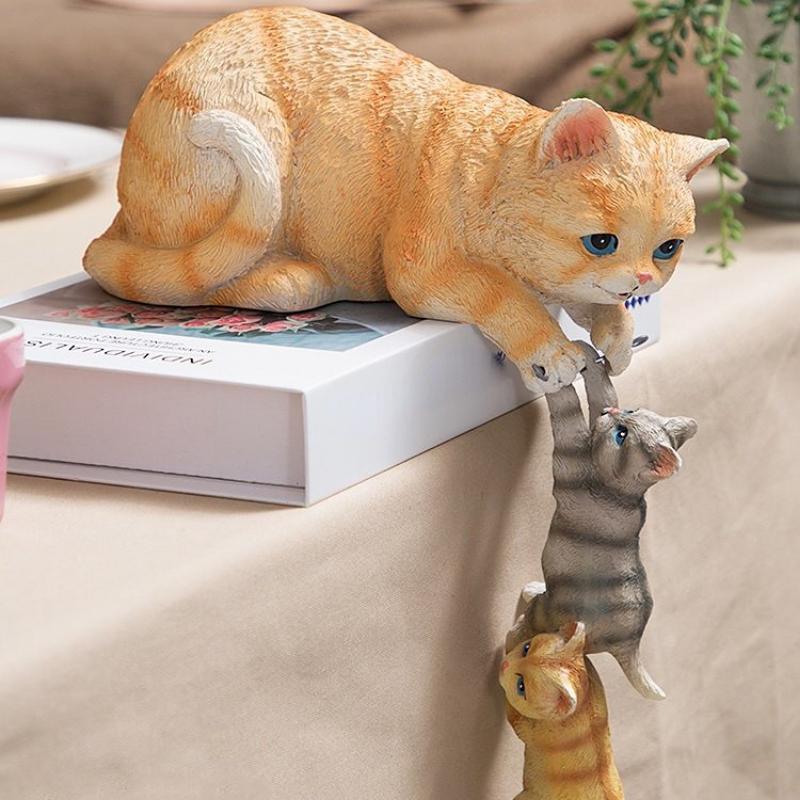 Cute Cat Resin Sculpture Jewelry Birthday Gift Home Dining Table Statue Accessories Decoration
