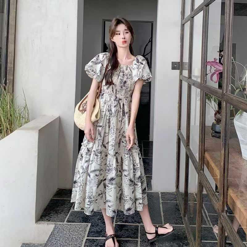 Elegant Summer Floral Dress for Women: Light Luxury, Waist-Cinched, Slimming, Goddess Style