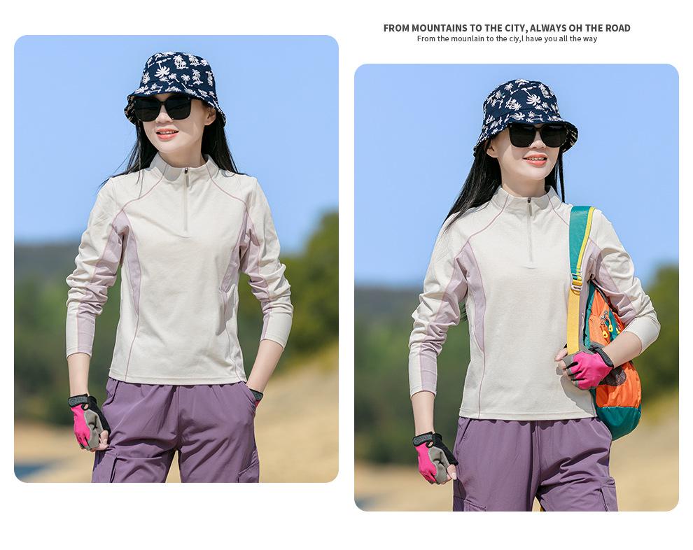 Women's Lightweight Quick-Dry Long Sleeve T-Shirt, Stand Collar, Breathable Patchwork for Hiking, Running, Outdoor Sports - Spring/Summer