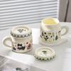 Cat Ceramic Cup with Lid Mug Girl Cute Literary Milk White Small Drinking Water Cup Office Worker Coffee Cup