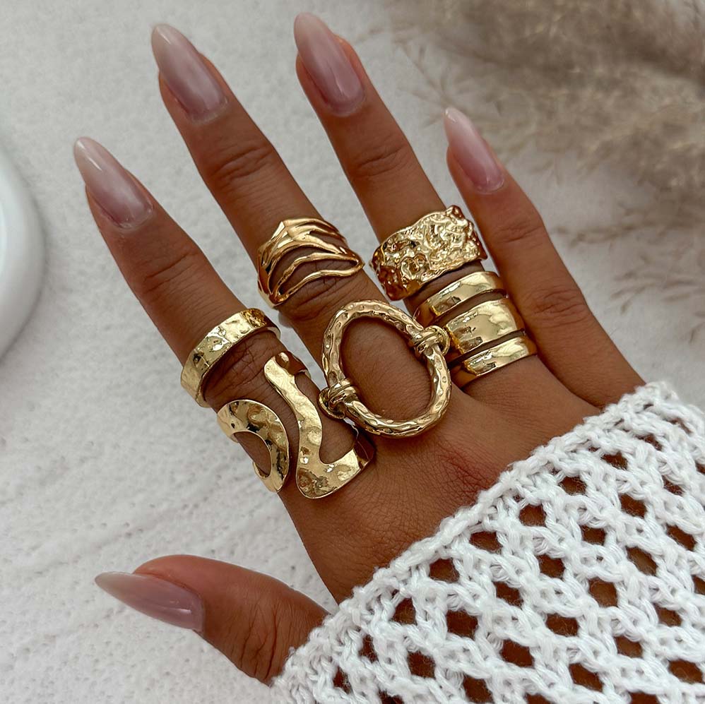 6Pcs/Set Boho Geometric Hollow Irregular Rings Set for Women Gold Silver Color Finger Rings Fashion Party Jewelry Accessories