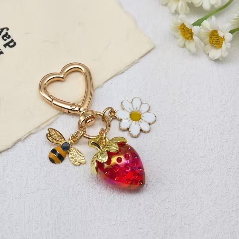 Strawberry Bee & Flower Heart Keychain Accessory