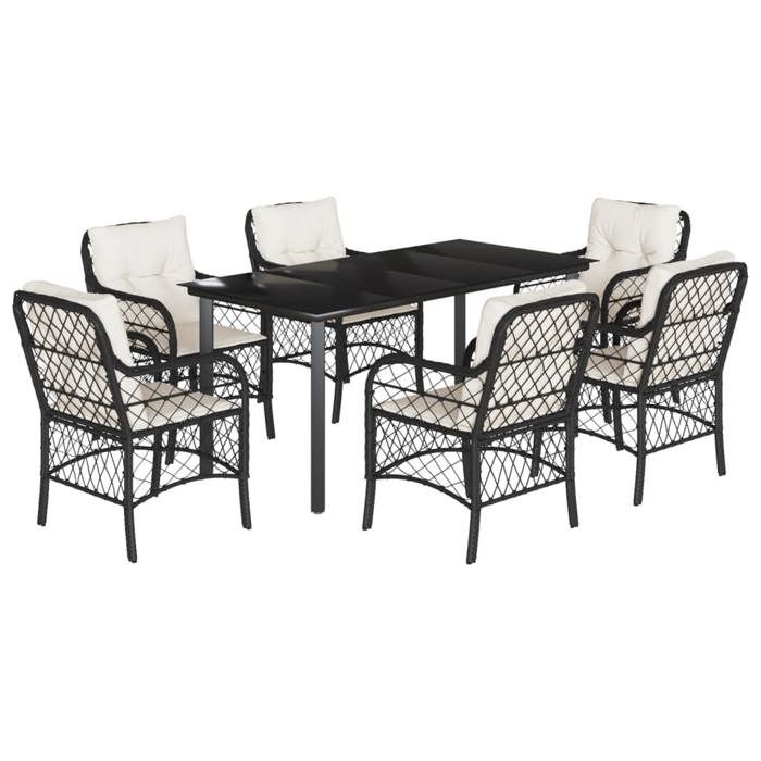 VidaXL Garden Dining Set with Cushions 7 Pcs, Patio Table and Chairs, Outdoor Furniture Terrace, Modern, 3212093