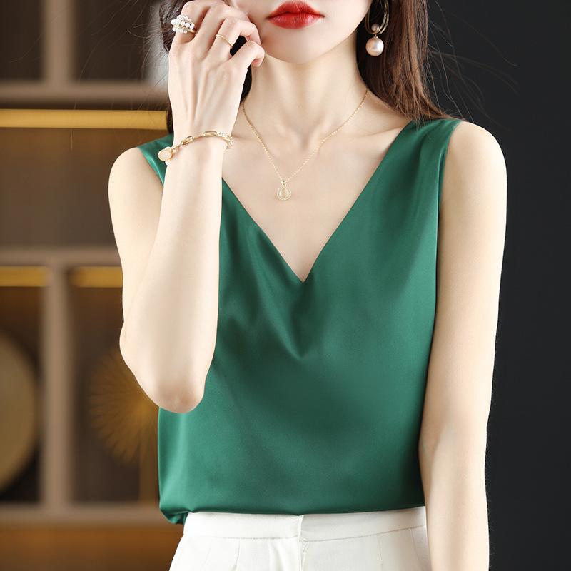 Women's Summer Silk Camisole, Satin V-Neck Top, Unique Base Layer.