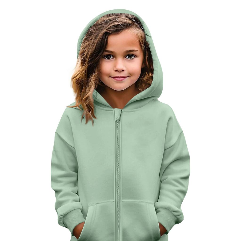 Children's Fashion Color Long Sleeved Casual Jacket Zipper Hoodie Sweatshirt Jacket