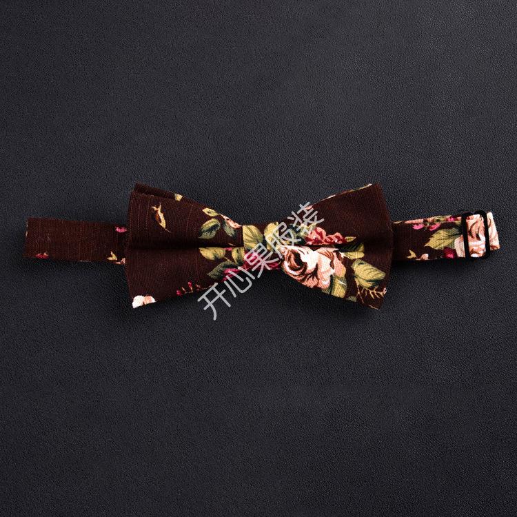 Men's Slim Fit Floral Retro Cotton Linen Bow Tie - Unisex Hong Kong Style for Weddings and Casual Workwear