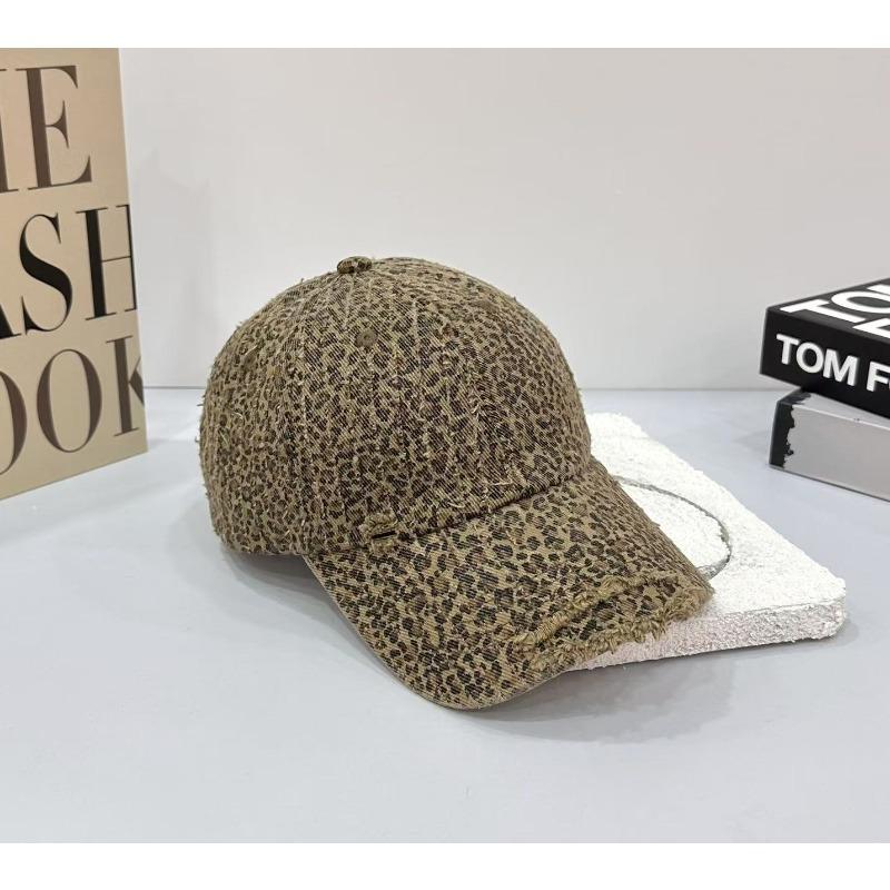 

Leopard print baseball hat men s and women s old ripped cap casual versatile sun protection visor breathable sun protection design 55-59 золотой