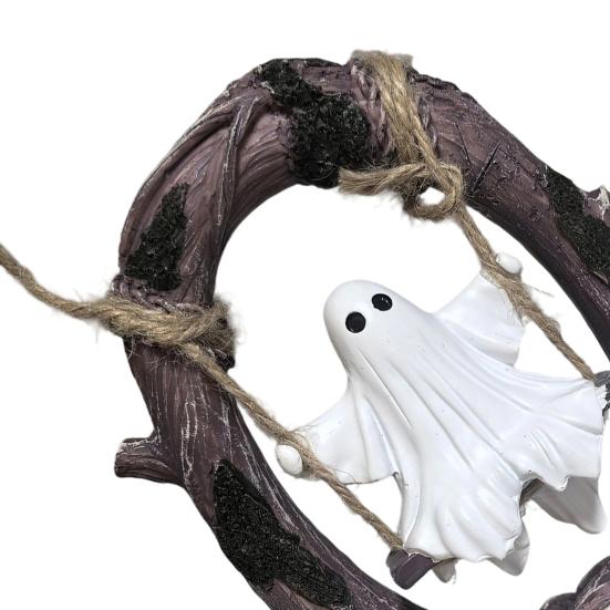Vintage Tree Swing Ghost Statue On Halloween Decor, Resin Spooky Figurine with Cute And Desktop Decoration Base, Festive Party Tabletop Ornament,