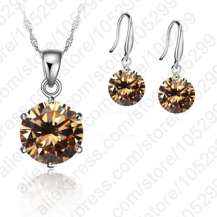 New Fashion Crystal Jewelry Set Cubic Zirconia CZ Pendant Necklace 925 Sterling Silver Jewelry Set Gift For Women Lovers
