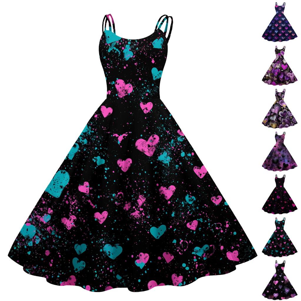 Dámské potištěné sexy punkové vintage šaty s odhalenými rameny