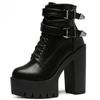 Fashion Korean Version of High Heel Boots Women's Waterproof Platform Thick Heel Platform Ankle Boots Single Boot Buckle Strap