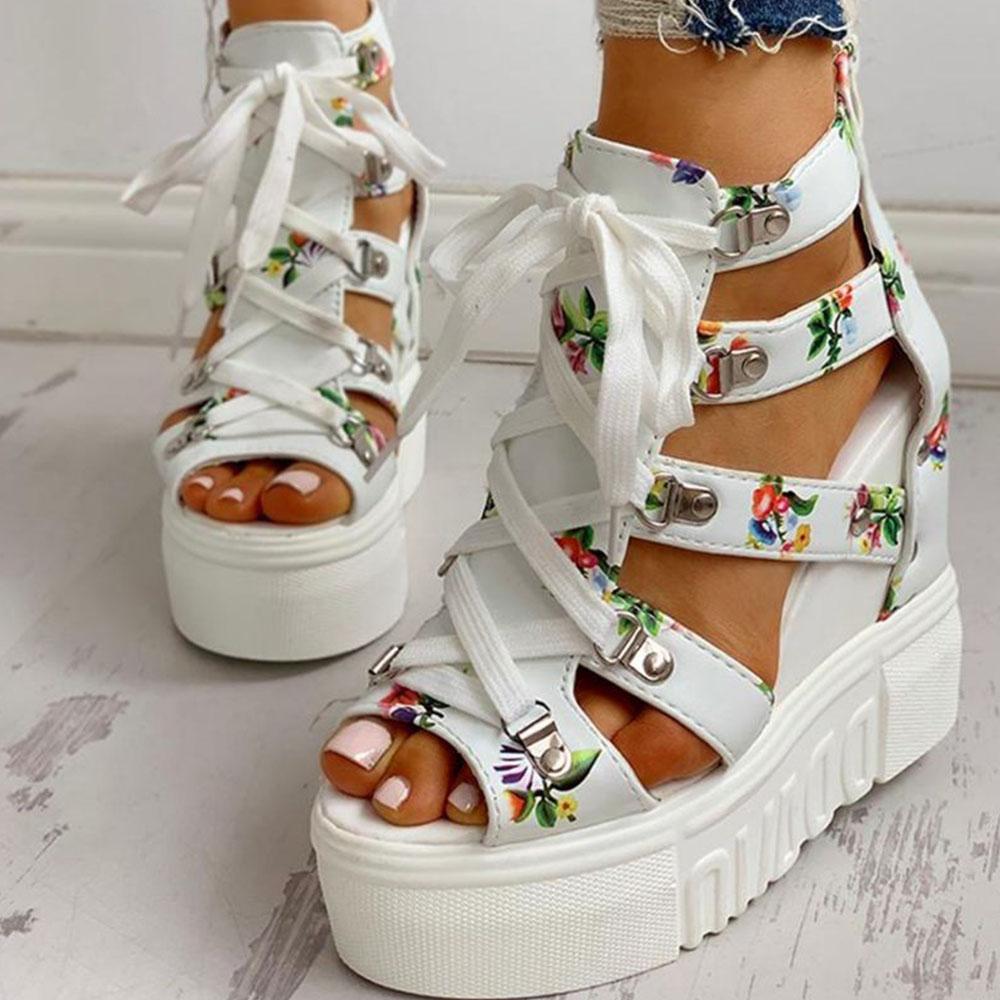 Chunky Platform Wedges Sandals For Women  New Summer Flowers Goth Shoes Walking Comfy Women Sandals