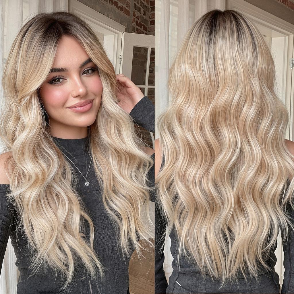 European And American Wind And Wind Gradually Change Platinum Long Curly Hair Wig Eight-Character Bangs Fluffy Natural High Temperature Silk Material