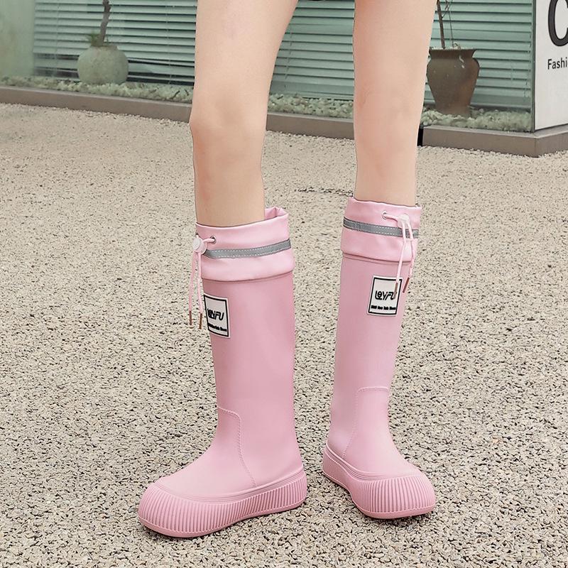 Women's High Tube Japanese Style Fleece-Lined Waterproof Rain Boots - Non-Slip, Lightweight & Wear-Resistant.