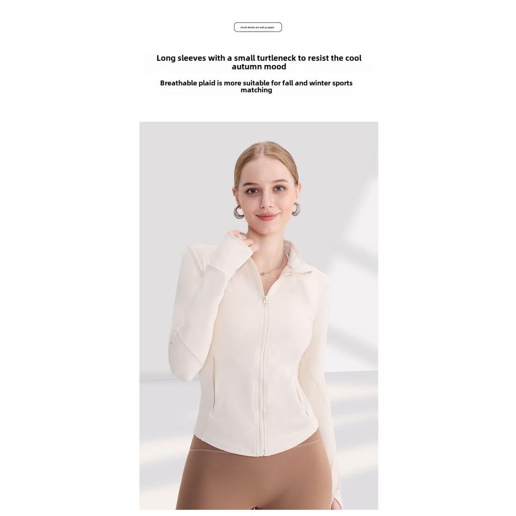 Atmungsaktiver, schnell trocknender Yogamantel für Damen mit Stehkragen und Reißverschluss