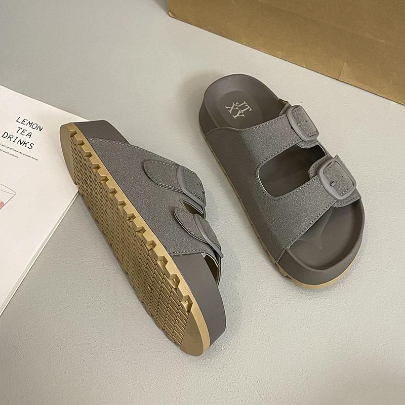 Thick-bottomed retro slippers women's 2025 summer new outer wear fashionable and versatile one-word drag Boken beach vacation sandals