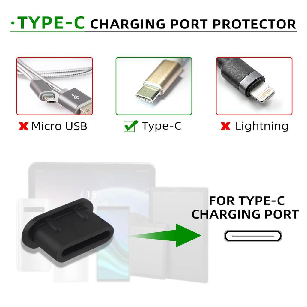 Type-C Dust Plug Silicone USB C Port Cover Cap Charger Port Protector Compatible with Most USB C Phones Laptops Black
