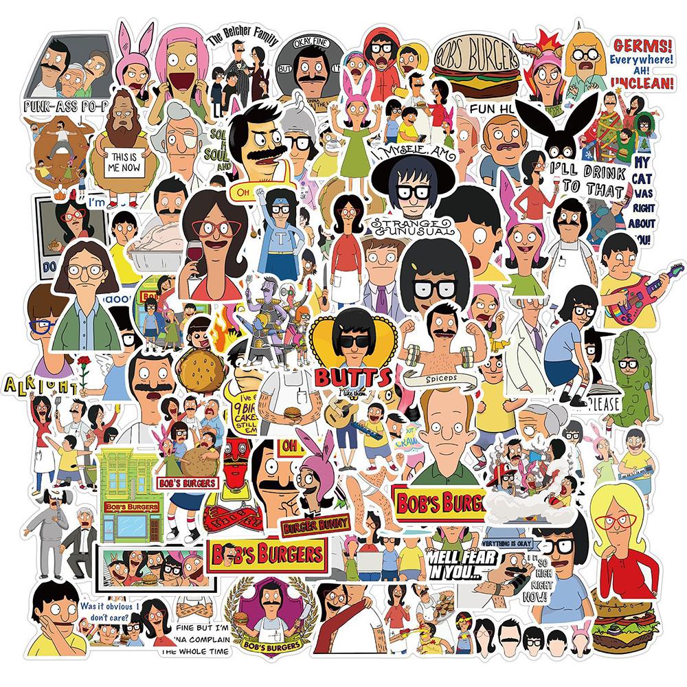 100pcs Bob's Burgers Vinyl Waterproof Stickers for Laptop  Bumper Skateboard