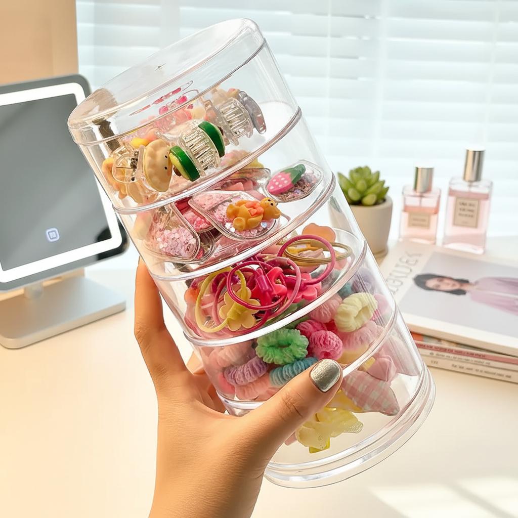 Acrylic Hair Accessories Organizer Box Elastic Hair Bands Hairpins Baby Headwear Storage Case Children's Jewelry Box