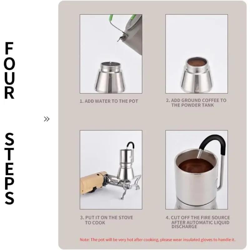 Camping Moka Pot Espresso Maker Coffee Distiller Maker Stainless Steel Moka Pot Coffee Maker for Outdoor Camping Accessories