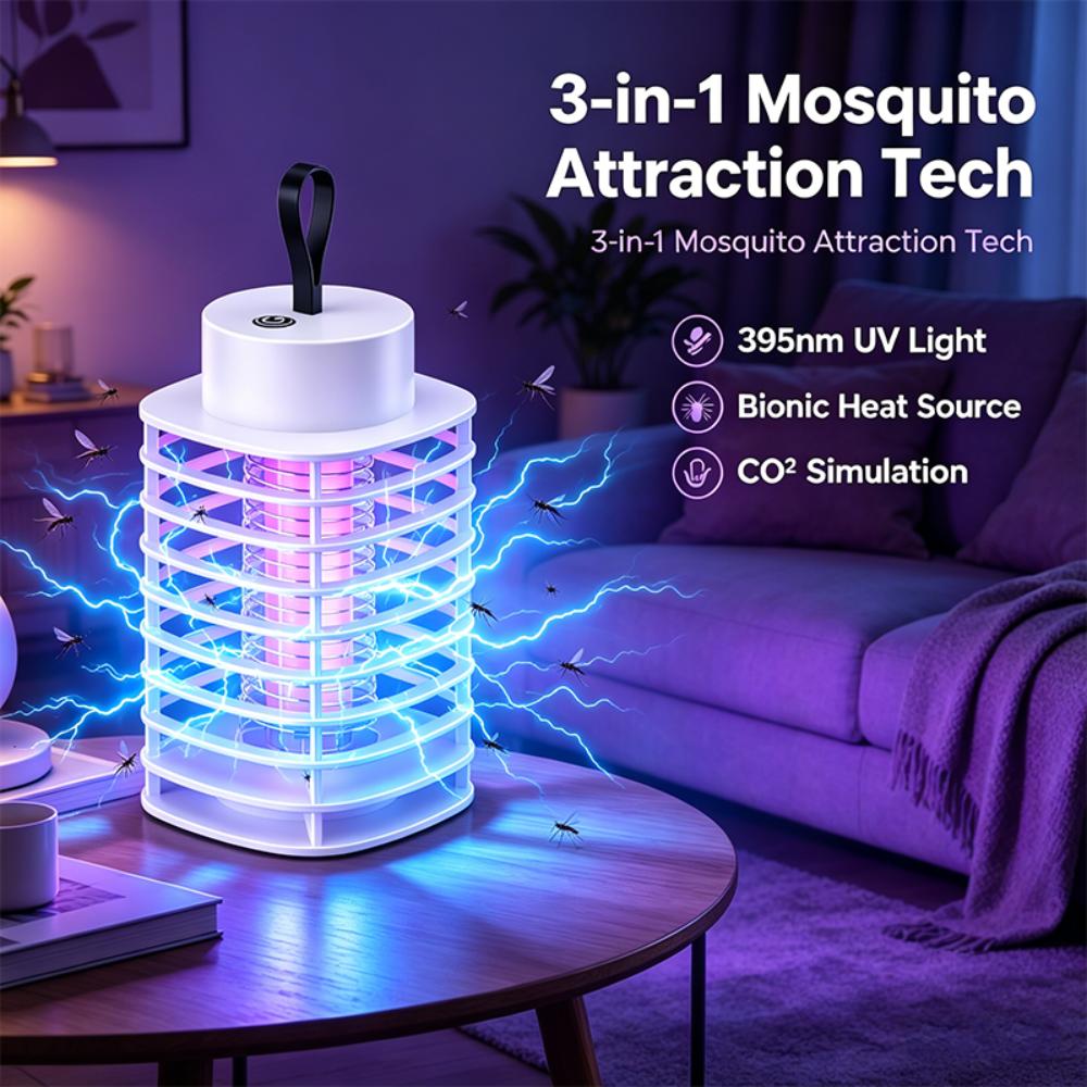 USB Rechargeable Silent Mosquito Killer Lamp, Portable Electronic Insect Trap for Indoor Bedroom Outdoor Camping Pest Control Light