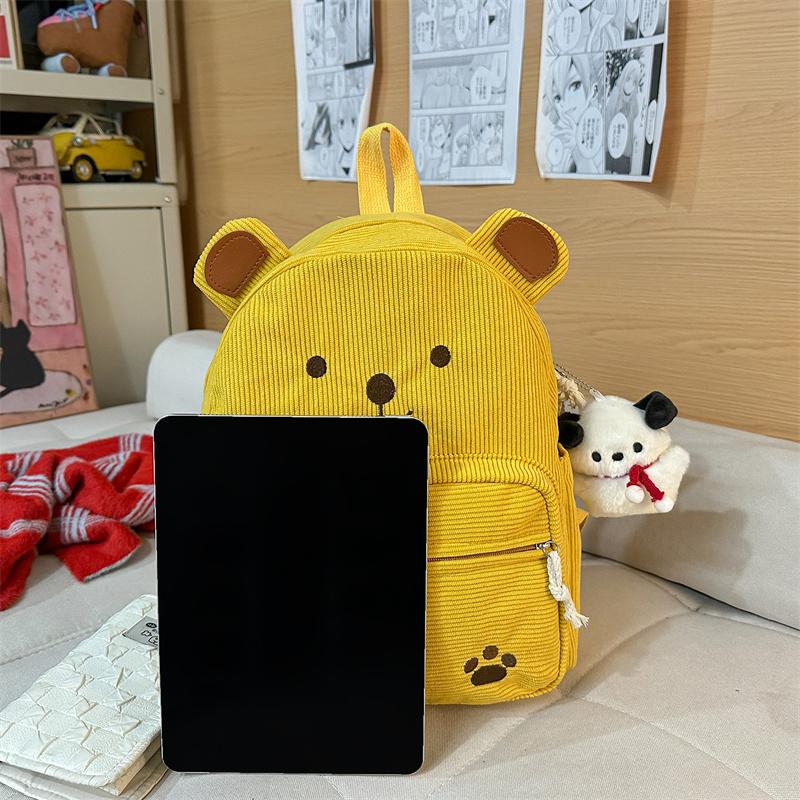 Cute Corduroy Backpack for Women & Girls – Adorable Bear Design Mini Backpack with Paws & Face, Perfect for School, Travel, and Daily Use