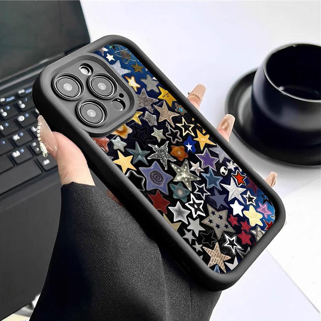 Five-Color Star Stairs iPhone 15/16/17 ProMax Protective Case (Black, New Groove)