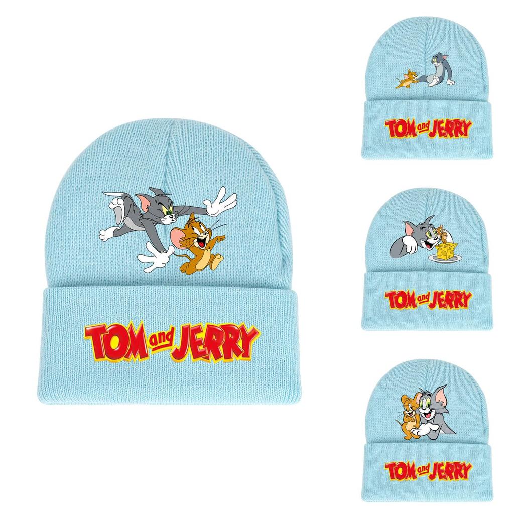 Tom And Jerry Knit Hat Acrylic Warm Ear Flap Cartoon Print Streetwear Beanie For Teens