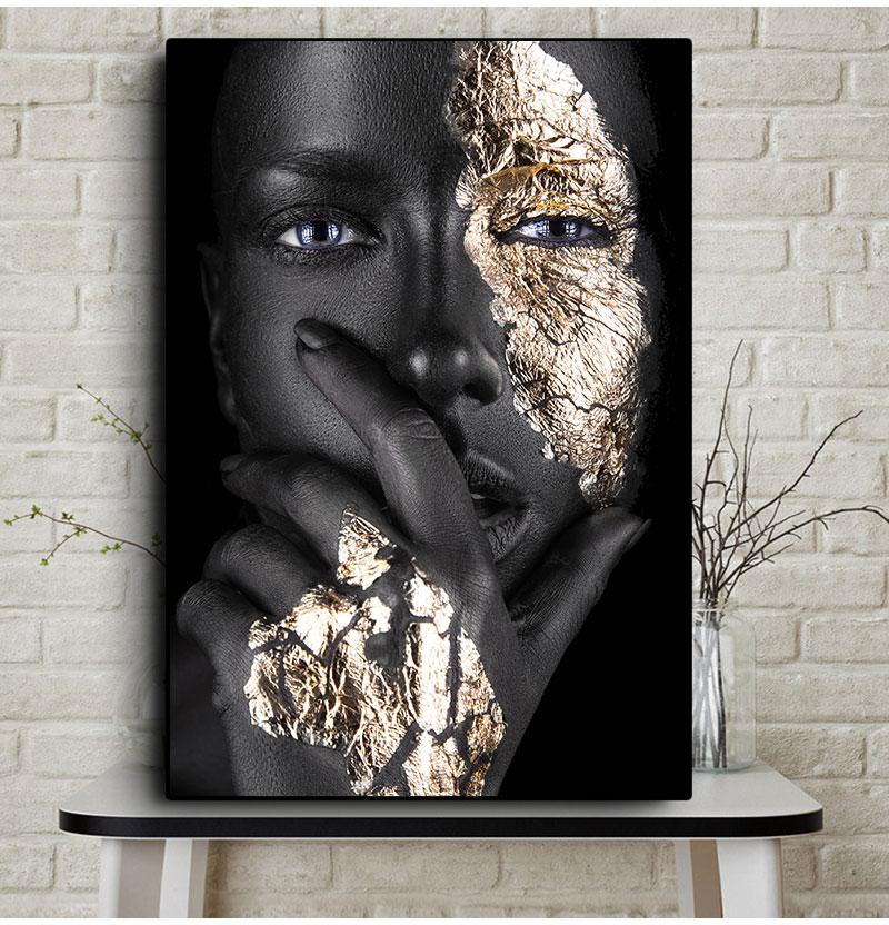 African Art Black and Gold Woman Oil Painting On Canvas Cuadros Posters and Prints Scandinavian Wall Art Picture for Living Room