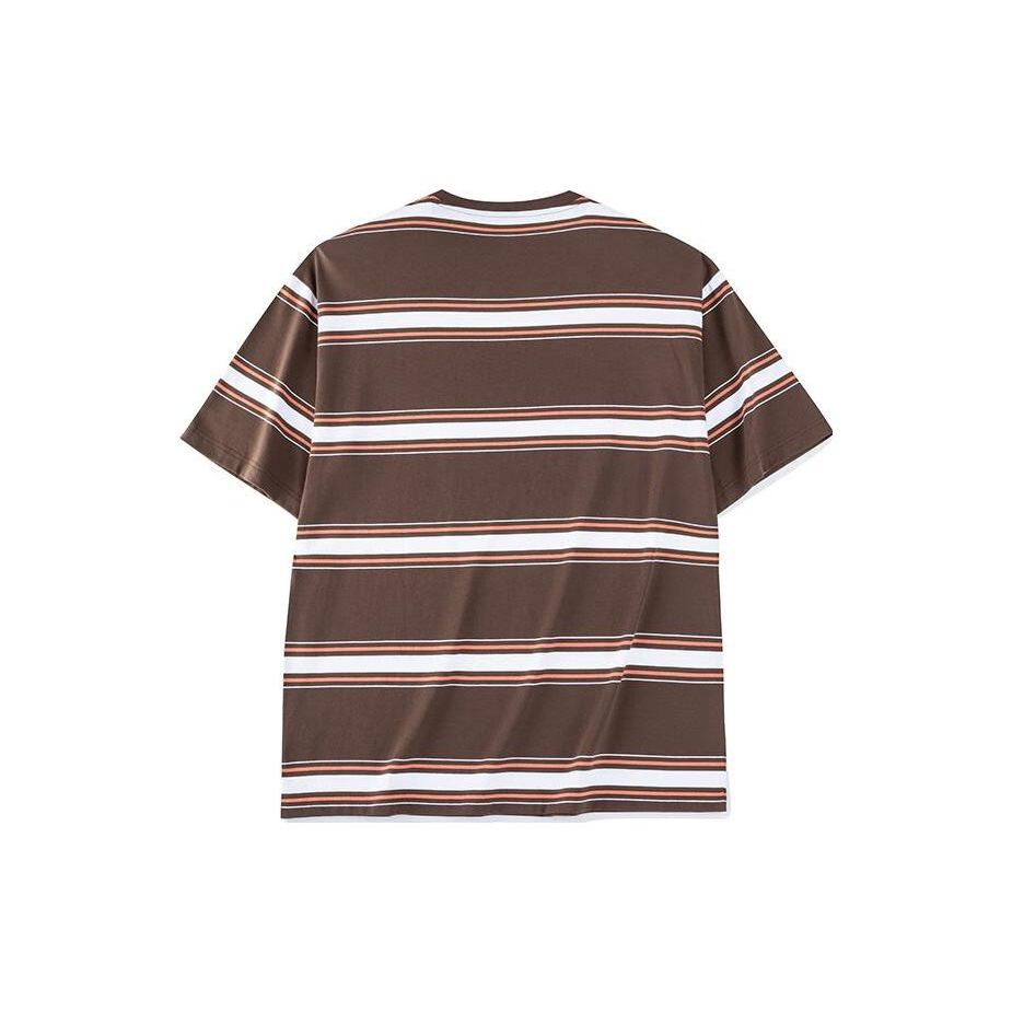 Anta Striped Loose Knit T-Shirt Unisex Tops Chocolate 952328105-2